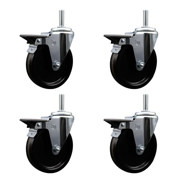5 Inch Phenolic Wheel Swivel 34 Inch Threaded Stem Caster Set with Brake SCC